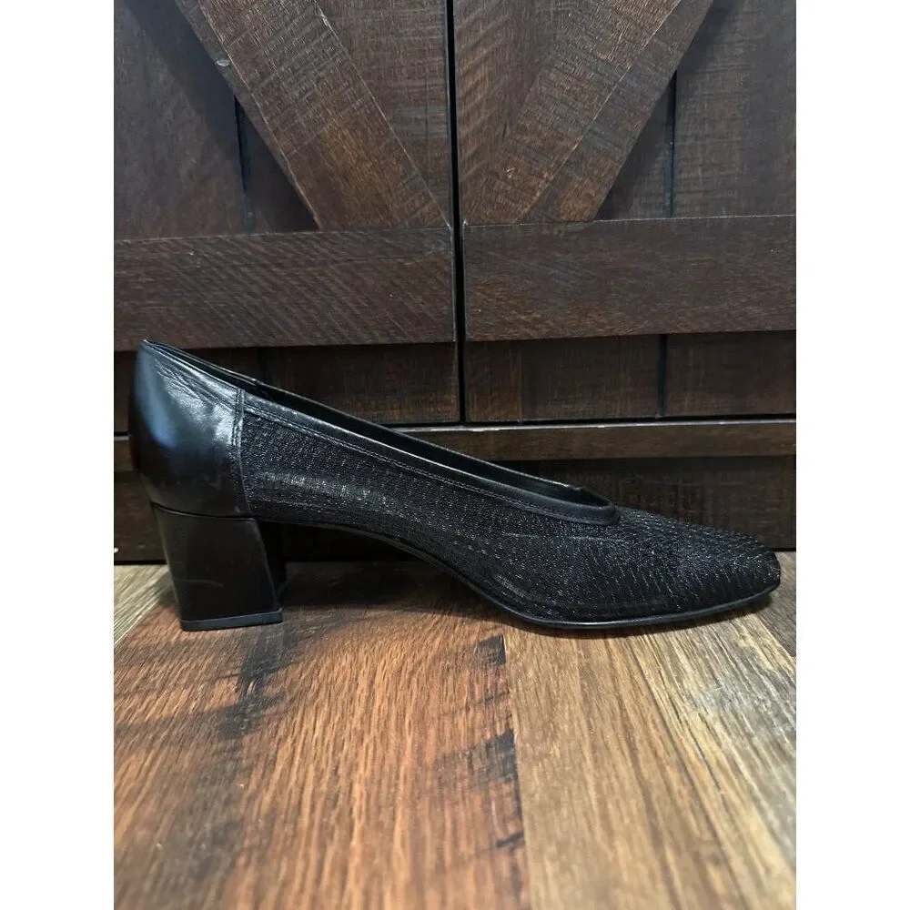 AMALFI ITALY Black Semi-Sheer Net Pumps Heels  Size 7.5 AA‎